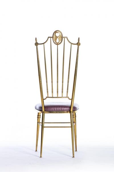  Chiavari Pair of Italian Brass Chiavari Side Chairs with Aubergine Crocodile Leather