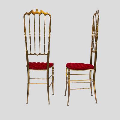  Chiavari Pair of high back brass chairs by Chiavari