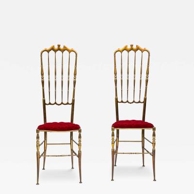  Chiavari Pair of high back brass chairs by Chiavari