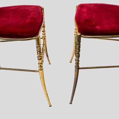  Chiavari Red velvet upholstered brass metal chairs by Chiavari