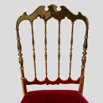  Chiavari Red velvet upholstered brass metal chairs by Chiavari