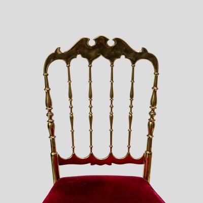  Chiavari Red velvet upholstered brass metal chairs by Chiavari