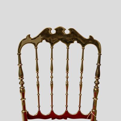  Chiavari Red velvet upholstered brass metal chairs by Chiavari