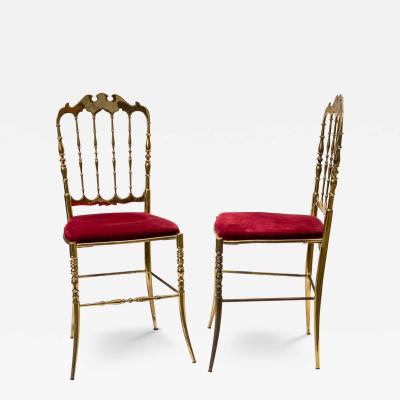  Chiavari Red velvet upholstered brass metal chairs by Chiavari