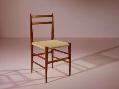  Chiavari Set of 7 teak Chiavari chairs model Svedese by Gasparini Italy 1950s