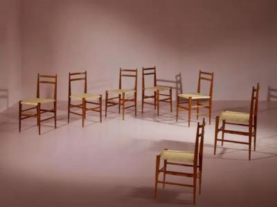  Chiavari Set of 7 teak Chiavari chairs model Svedese by Gasparini Italy 1950s