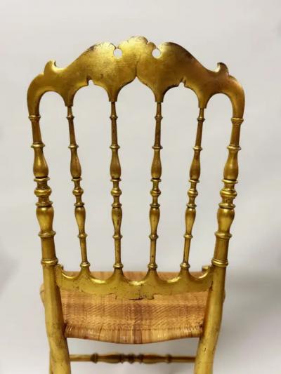  Chiavari Set of 8 Italian Modern Neoclassical Dining Chairs in Carved Gilt Wood Rattan