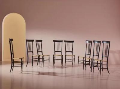 Chiavari Set of 8 black stained beechwood Chiavari chairs model Tre Fusi Italy 1950s