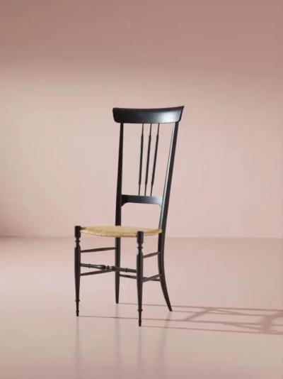  Chiavari Set of 8 black stained beechwood Chiavari chairs model Tre Fusi Italy 1950s
