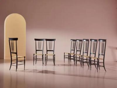  Chiavari Set of 8 black stained beechwood Chiavari chairs model Tre Fusi Italy 1950s
