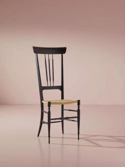 Chiavari Set of 8 black stained beechwood Chiavari chairs model Tre Fusi Italy 1950s