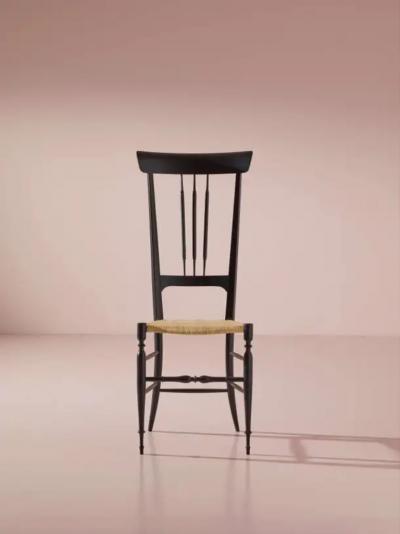  Chiavari Set of 8 black stained beechwood Chiavari chairs model Tre Fusi Italy 1950s