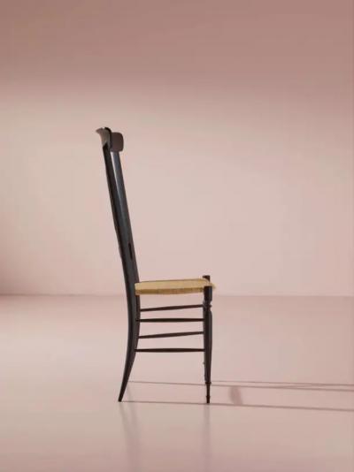  Chiavari Set of 8 black stained beechwood Chiavari chairs model Tre Fusi Italy 1950s