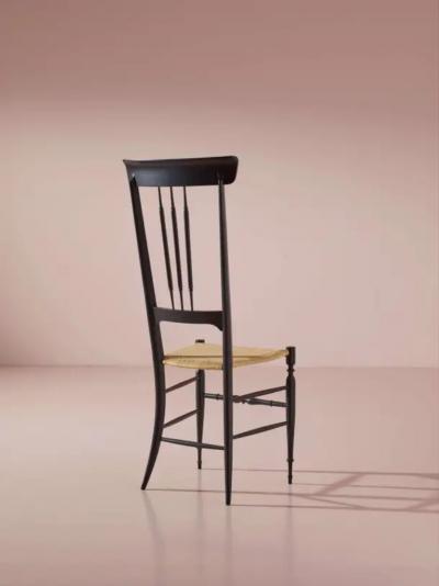  Chiavari Set of 8 black stained beechwood Chiavari chairs model Tre Fusi Italy 1950s