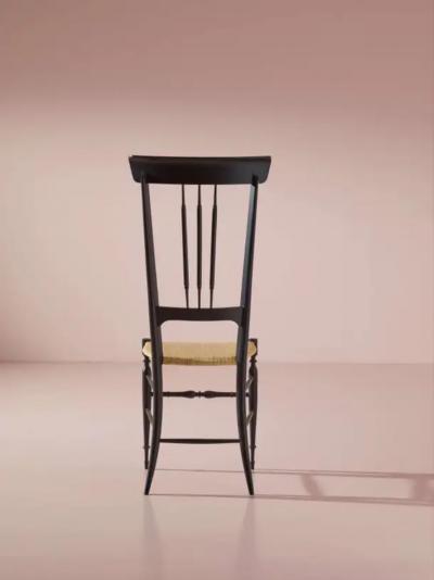  Chiavari Set of 8 black stained beechwood Chiavari chairs model Tre Fusi Italy 1950s
