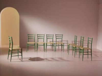  Chiavari Set of eight caned Chiavari chairs model Tre Stecche by SAC Italy 1950s