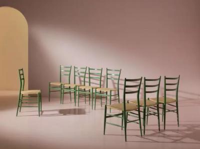  Chiavari Set of eight caned Chiavari chairs model Tre Stecche by SAC Italy 1950s