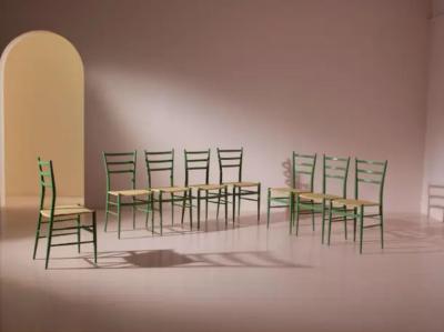  Chiavari Set of eight caned Chiavari chairs model Tre Stecche by SAC Italy 1950s