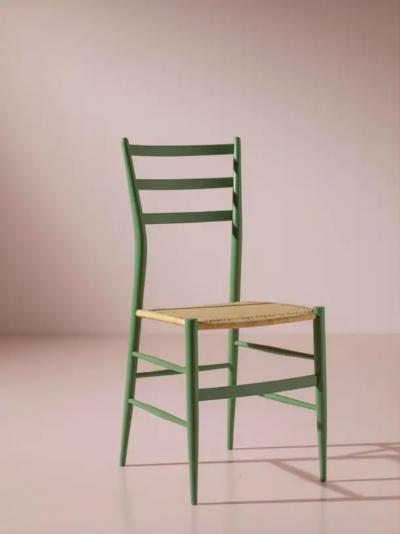  Chiavari Set of eight caned Chiavari chairs model Tre Stecche by SAC Italy 1950s