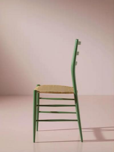  Chiavari Set of eight caned Chiavari chairs model Tre Stecche by SAC Italy 1950s