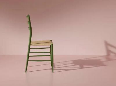  Chiavari Six green stained beech chairs model Tre Stecche by SAC Chiavari Italy 1960s