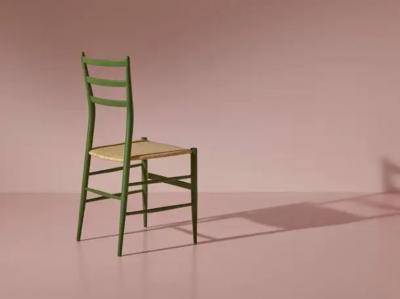  Chiavari Six green stained beech chairs model Tre Stecche by SAC Chiavari Italy 1960s