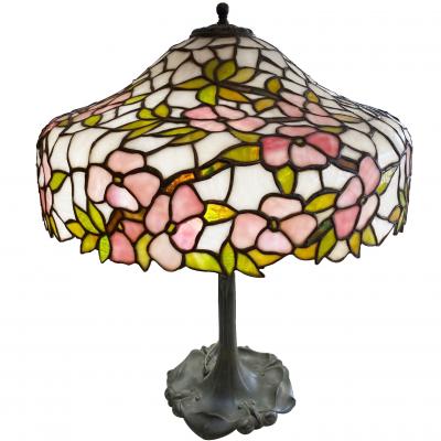  Chicago Mosaic Co Original Chicago Mosaic Pink Apple Blossom Leaded Lamp Circa 1910
