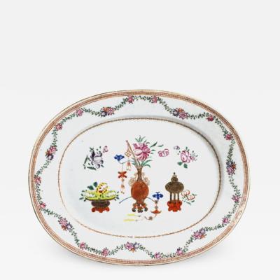  Chinese Porcelain Chinese Export Oval Porcelain Famille Rose Dish Painted With Precious Objects