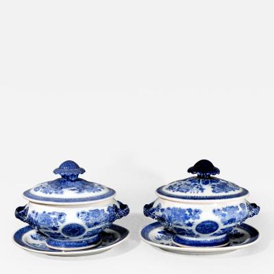  Chinese Porcelain Chinese Export Porcelain Blue Fitzhugh Sauce Tureens Covers Stands