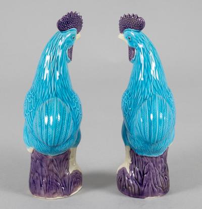  Chinese Porcelain Chinese Export Porcelain Turquoise and Purple Roosters A Pair