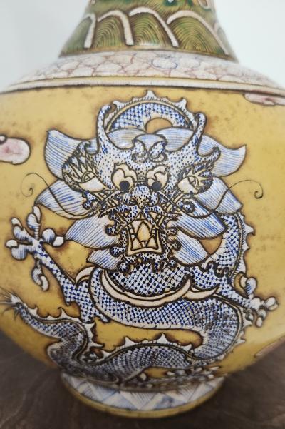 Chinese Porcelain Large Chinese Porcelain Vase with Incredible Dragons Kangxi Revival