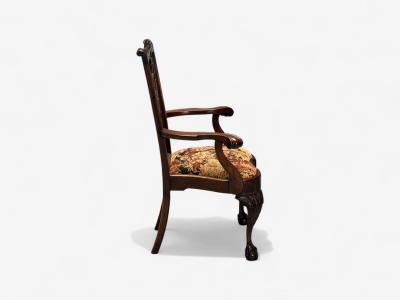  Chippendale Style Georgian Mahogany Fabric Six Chippendale Dining Chairs England 1960s