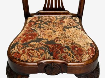  Chippendale Style Georgian Mahogany Fabric Six Chippendale Dining Chairs England 1960s