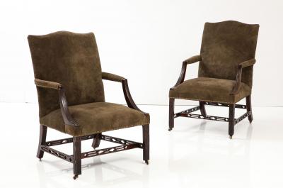  Chippendale Style Matched Pair of George III Gainsborough Chairs