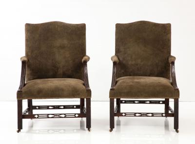  Chippendale Style Matched Pair of George III Gainsborough Chairs