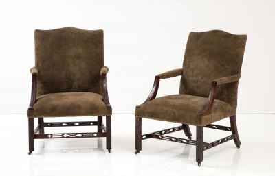 Chippendale Style Matched Pair of George III Gainsborough Chairs