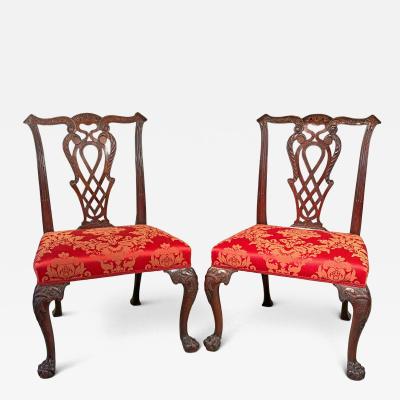  Chippendale Style Pair of Chippendale Style Carved Mahogany Side Chairs