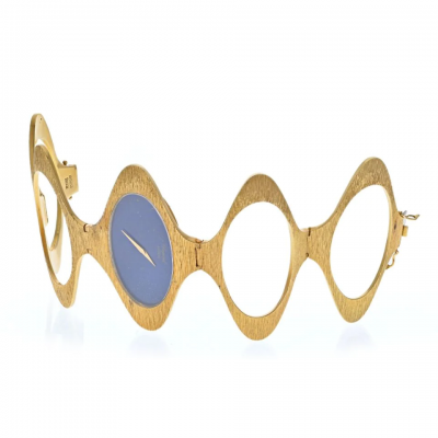  Chopard CHOPARD 18K WHITE GOLD 1970S BARK FINISH LAPIS DIAL 1970S WRIST WATCH