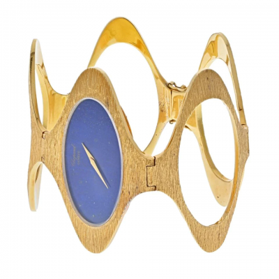  Chopard CHOPARD 18K WHITE GOLD 1970S BARK FINISH LAPIS DIAL 1970S WRIST WATCH