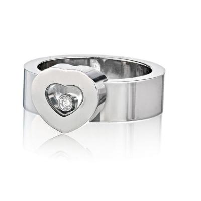  Chopard CHOPARD HAPPY DIAMONDS 18K WHITE GOLD SOLID POLISHED HEART SINGLE DIAMOND RING