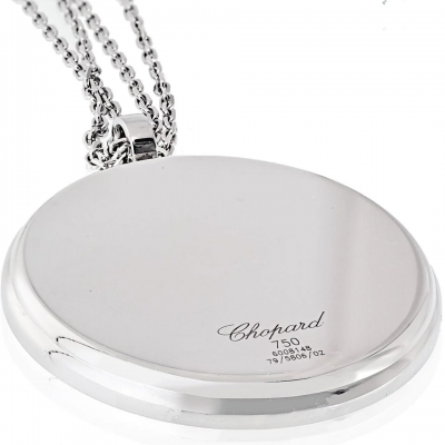  Chopard Chopard 18K White Gold Long Life Carnelian Round Pendant On A Chain Necklace
