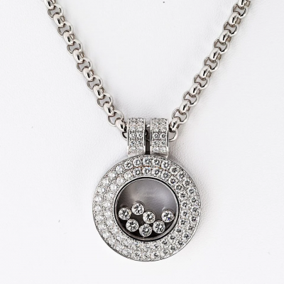  Chopard Chopard Happy Diamonds 18K White Gold 2 05cttw Pave Double Row Round Necklace