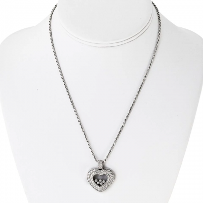 Chopard Chopard Happy Diamonds 18K White Gold Five Floating Diamond Heart Necklace