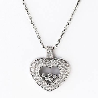  Chopard Chopard Happy Diamonds 18K White Gold Five Floating Diamond Heart Necklace