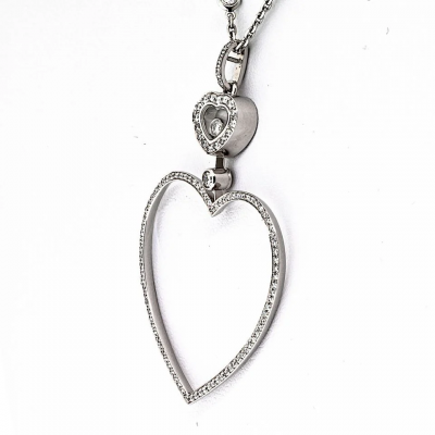  Chopard Chopard Happy Diamonds 18K White Gold Happy Diamond Open Heart 0 70cttw Necklace