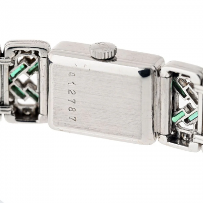  Chopard Chopard Platinum Deco Diamond And Green Emerald Watch