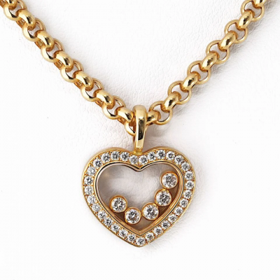 Chopard Happy Diamonds 18K Yellow Gold 0 36cttw Diamond Pave Set Heart Pendant Necklace