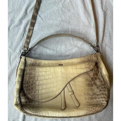  Christian Dior DIOR LARGE SOFT SADDLE WHITE HIMALAYAN crocodile HANDBAG