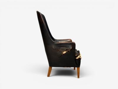  Christiansen Larsen Svend ge Madsen Highback Chair Leather Nut Wood Denmark 1947