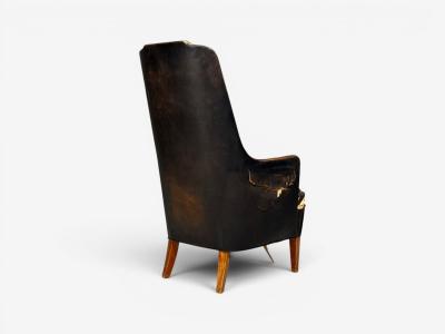  Christiansen Larsen Svend ge Madsen Highback Chair Leather Nut Wood Denmark 1947
